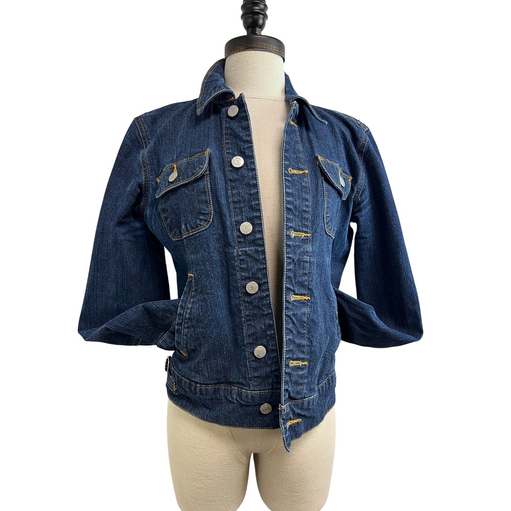 Polo Jeans Co Denim Jacket Womens M Blue Excellent Trucker Stretch Side Cinch